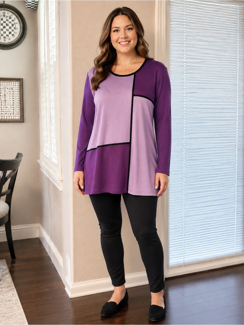 XL Two-Tone Purple Colorblock Long Sleeve Tunic